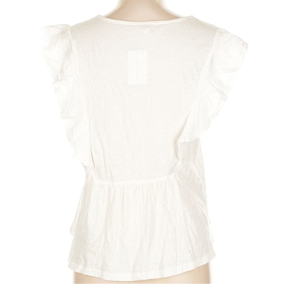 NWT LUCKY BRAND Short Flutter Sleeve Open Stitch Trim Cotton Top Size Large - Picture 3 of 6